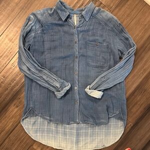Free People Blue Button Down Shirt with Classic Collar